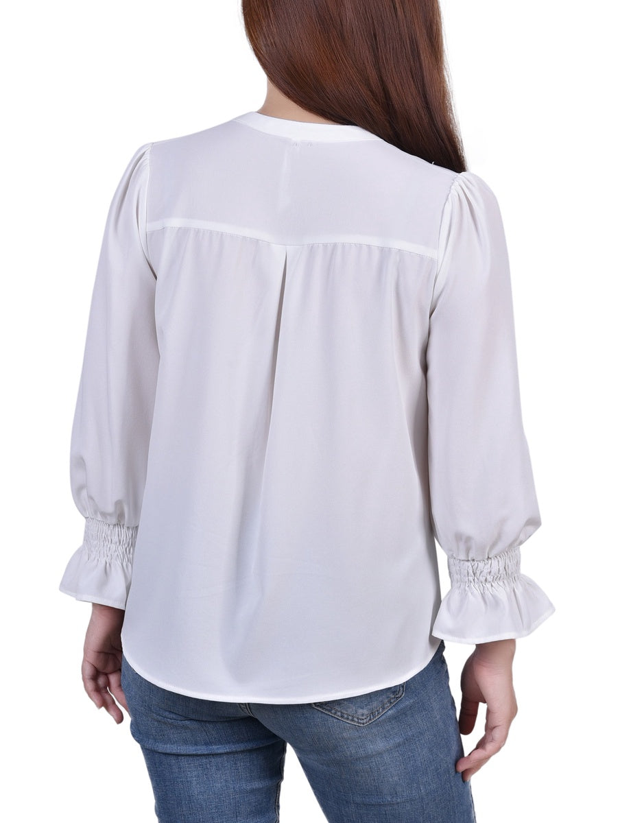  NY Collection Long Sleeve Y Neck Blouse - Golden Glow - Bonton