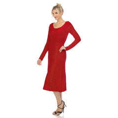 Women's Crew Neck Fit and Flare Sweater Midi Dress