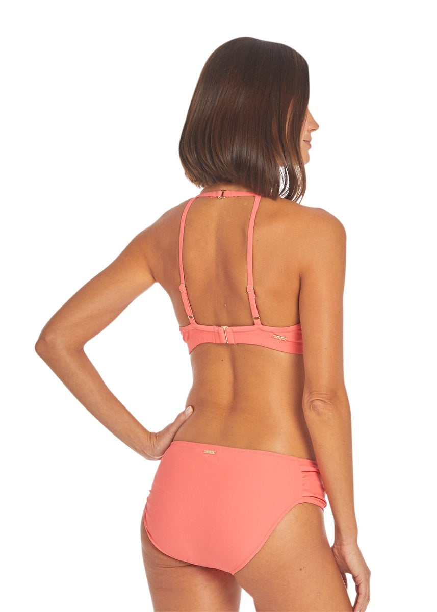  Cabana Life Coral Ruched Bikini Bottom - M - Bonton