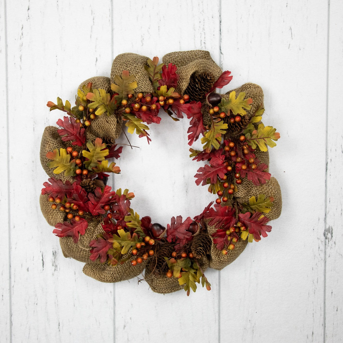  Northlight Rustic Burlap Fall Harvest Wreath With Acorns and Berries  18-Inch - Default Title - Bonton