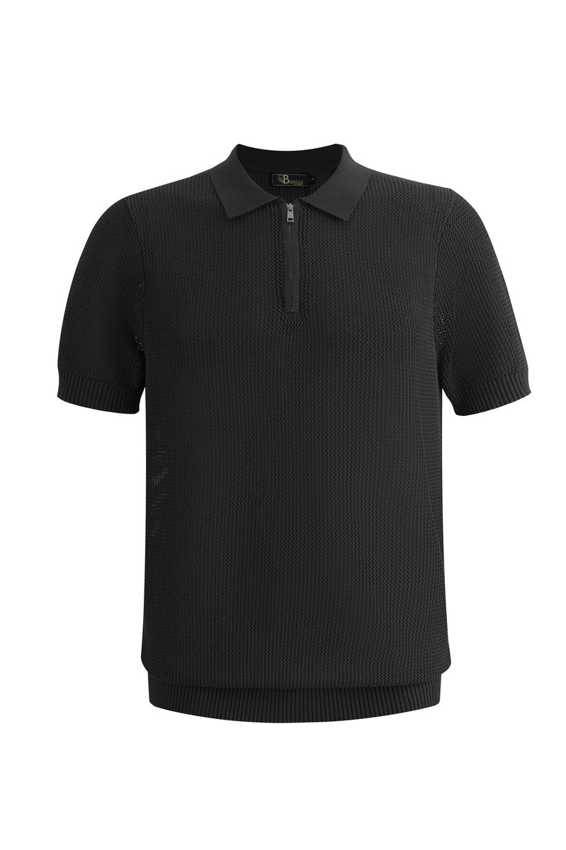 Barocco The Napoli Mesh Zip Polo BLACK - BLACK - Bonton