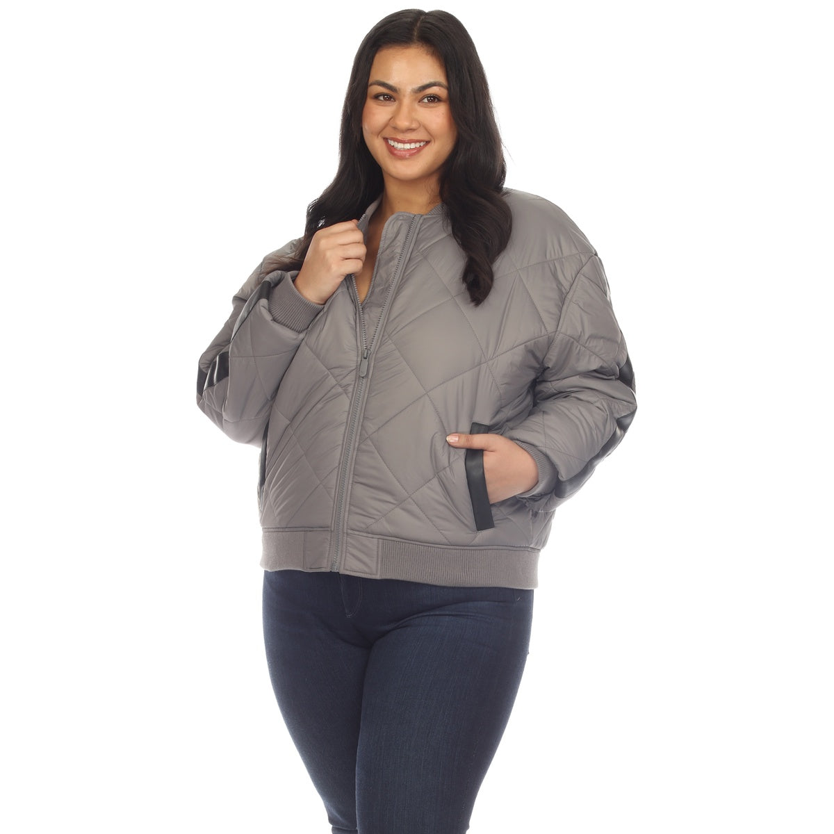  White Mark Plus Size Lightweight Diamond Quilted Puffer Bomber Jacket - 1X - Bonton