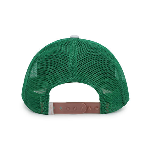 Vintage Havana Trucker Hat for Women – Green Mesh & Off-White Canvas Adjustable Cap With Pink Star