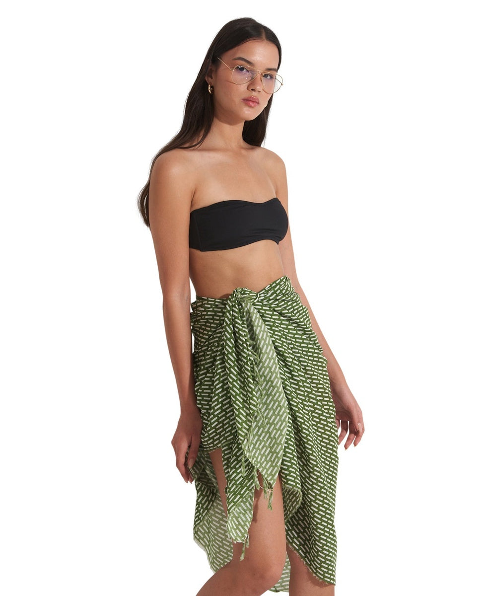  Gottex Beach Life Tetris Cover Up Sarong Wrap Skirt - GOTTEX BEACH LIFE TETRIS GREEN - Bonton
