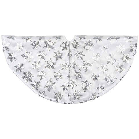 20" White and Silver Sequin Snowflake Mini Christmas Tree Skirt