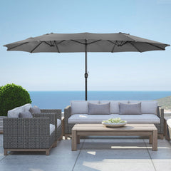 Double Sided Outdoor Twin Patio Market Table Umbrella, 15 x 9 Ft