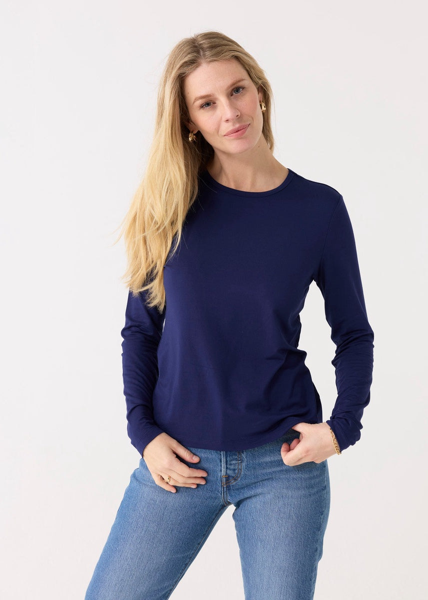  Cabana Life Navy Bamboo Long Sleeve Top - XS - Bonton
