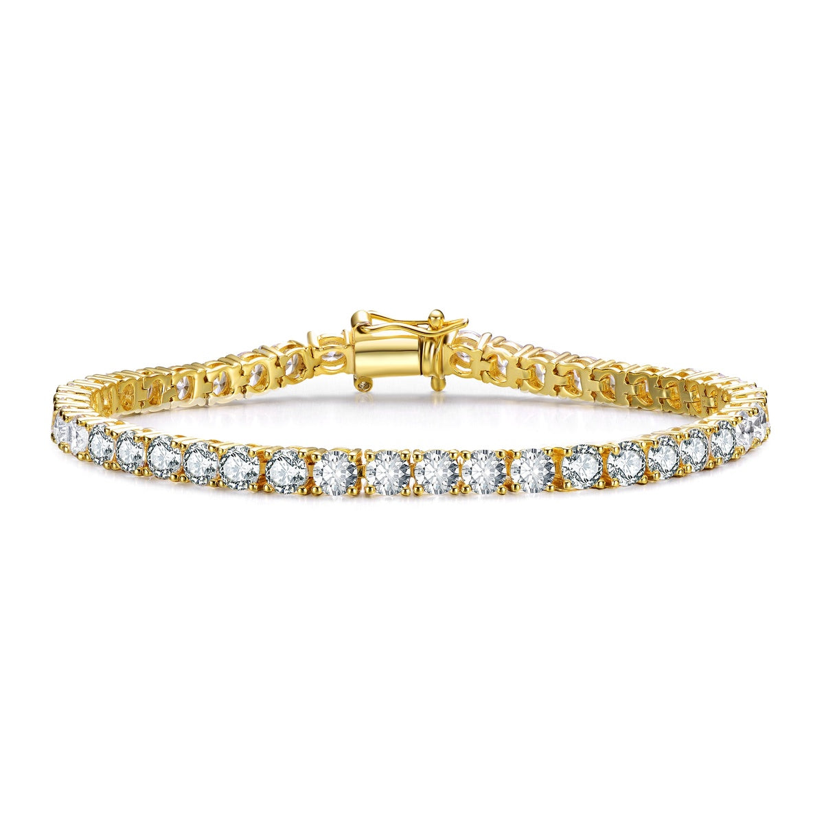  Rachel Glauber White Gold Plated Cubic Zirconia 4mm Magnetic Lock Tennis Bracelet - White - Bonton