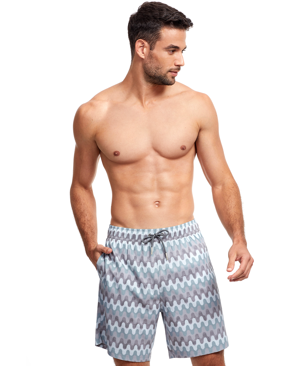  Gottex Men 7-Inch Swim Trunks - GOTTEX MEN GREY WAVE - Bonton