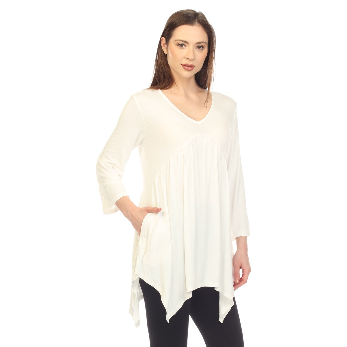  White Mark Women's Empire Waist V-Neck Tunic Top - S - Bonton