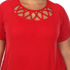 Plus Size Crisscross Cutout Short Sleeve Top