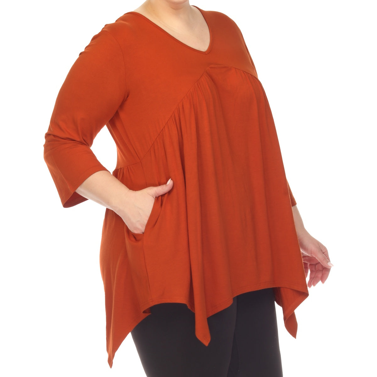  White Mark Plus Size Empire Waist V-Neck Tunic Top - 1X - Bonton