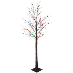 6' Brown LED Lighted Frosted Christmas Twig Tree - Multi-Color Lights