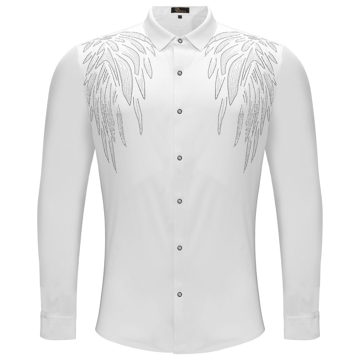  Barocco Heavenly Wings Button-Up Shirt WHITE/SILVER - WHITE/SILVER - Bonton