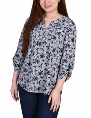 Petite 3/4 Roll Sleeve Top