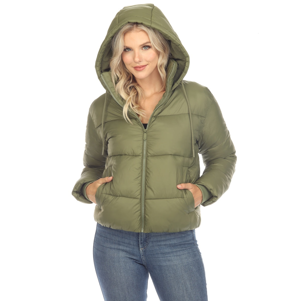  White Mark Women's Full Front Zip Hooded Bomber Puffer Jacket - Xlarge - Bonton