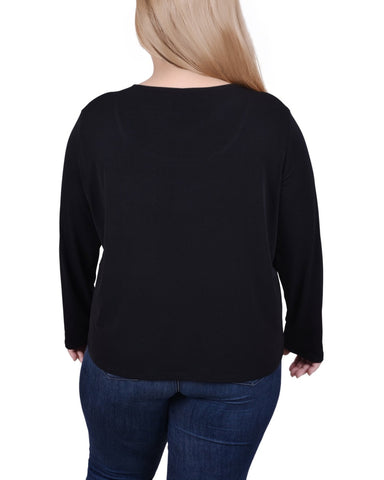 Long Sleeve Jeweled Neck Top