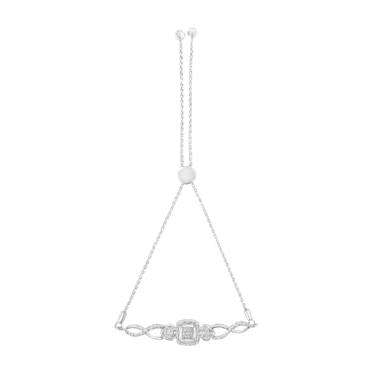  Haus of Brilliance .925 Sterling Silver Diamond Cushion Frame Heart-Sides Twist 4”-10” Adjustable Bolo Tennis Bolo Bracelet (I-J Color, I3 Clarity) - Default Title - Bonton