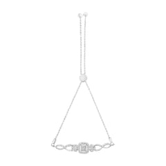 .925 Sterling Silver Diamond Cushion Frame Heart-Sides Twist 4”-10” Adjustable Bolo Tennis Bolo Bracelet (I-J Color, I3 Clarity)