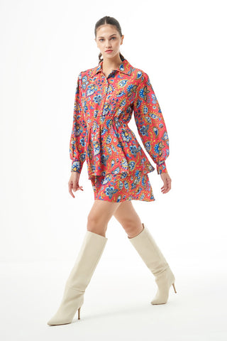 Long Sleve Flowy Mini Dress - Dress