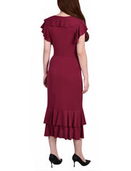 Short Flutter Sleeve Ruffle Neck Dress