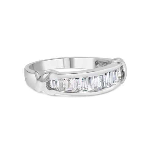 .925 Sterling Silver 1/2 Cttw Baguette Cut Diamond Channel Set X-Station Wedding Ring (H-I Color, I1-I2 Clarity) - Size 7-1/2