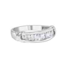 .925 Sterling Silver 1/2 Cttw Baguette Cut Diamond Channel Set X-Station Wedding Ring (H-I Color, I1-I2 Clarity) - Size 6-3/4