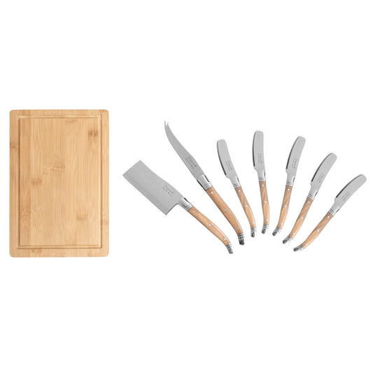 Connoisseur 8-Piece Laguiole Cheese Knife, Spreader and Board Set