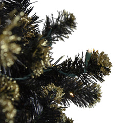 Pre-Lit LED Black Crystal Pine With Gold Glitter Artificial Christmas Tree - 7.5 Ft Clear Lights