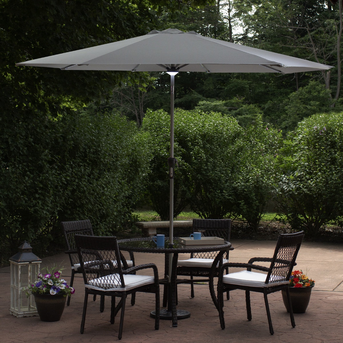  Northlight 9ft Solar Lighted Outdoor Patio Market Umbrella With Hand Crank and Tilt  Gray - Default Title - Bonton