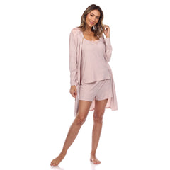 Women's 3 Piece Striped Pajama & Robe Set