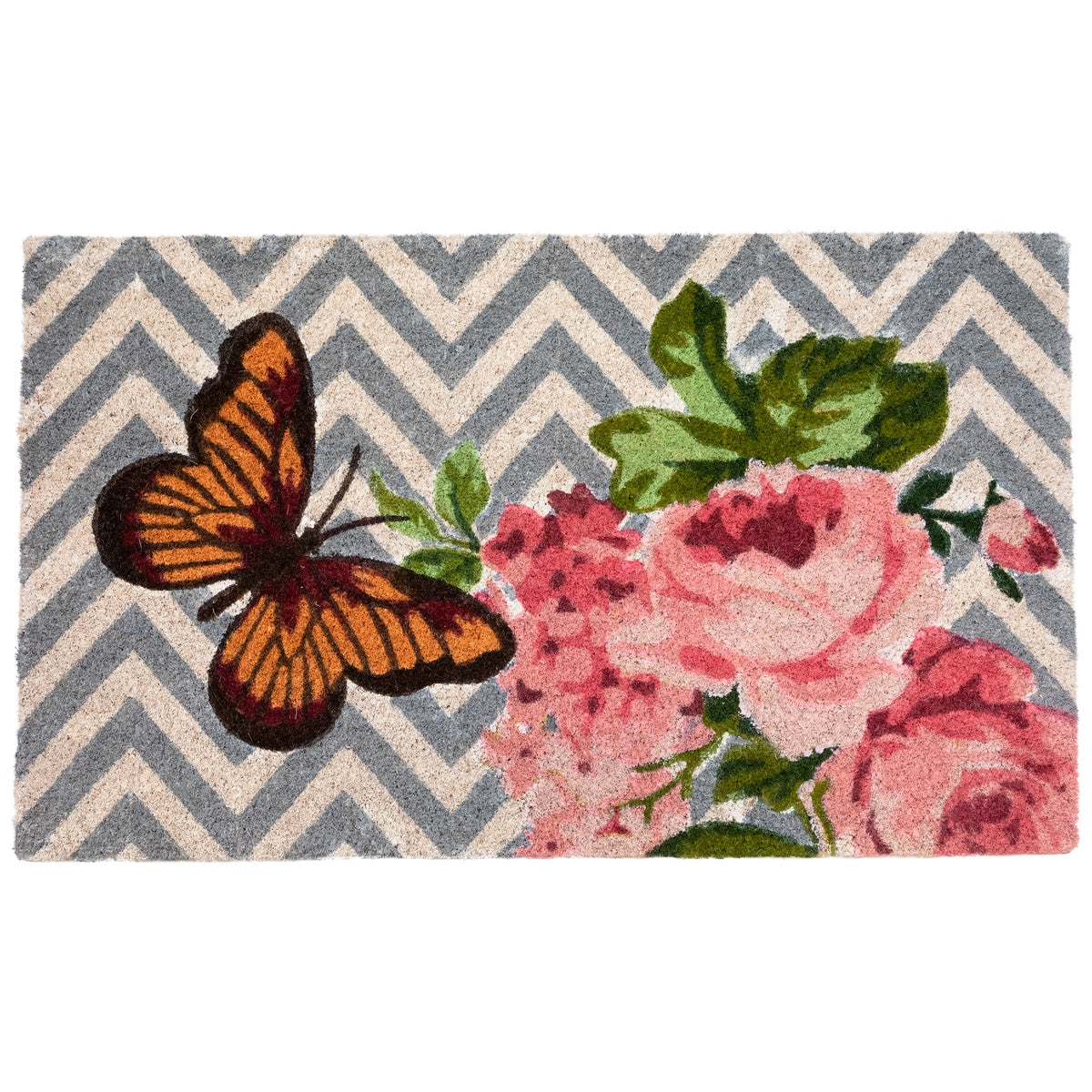  Northlight Coir Rose With a Butterfly Chevron Spring Door Mat 18
