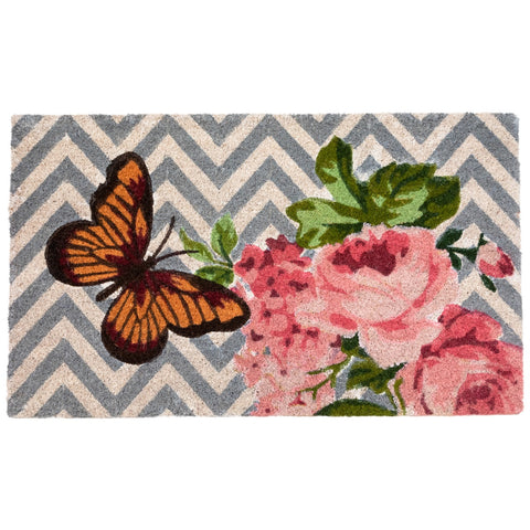 Coir Rose With a Butterfly Chevron Spring Door Mat 18" X 30"