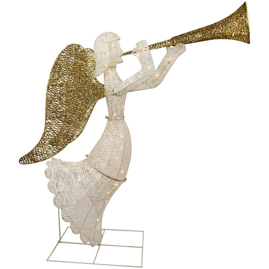 48" LED Lighted Gold and Silver Trumpeting Angel Outdoor Christmas Outdoor Decoration