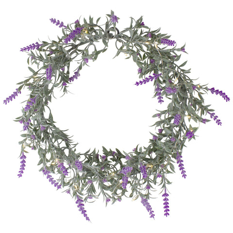 Pre-Lit Lavender Spring Wreath - Battery Operated - 16" - White LED Lights