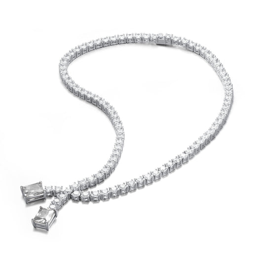 Elegant Two-Stone Tennis Chain Collar Necklace