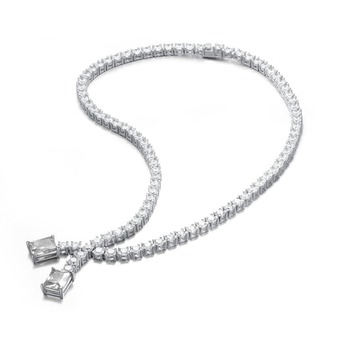 Elegant Two-Stone Tennis Chain Collar Necklace