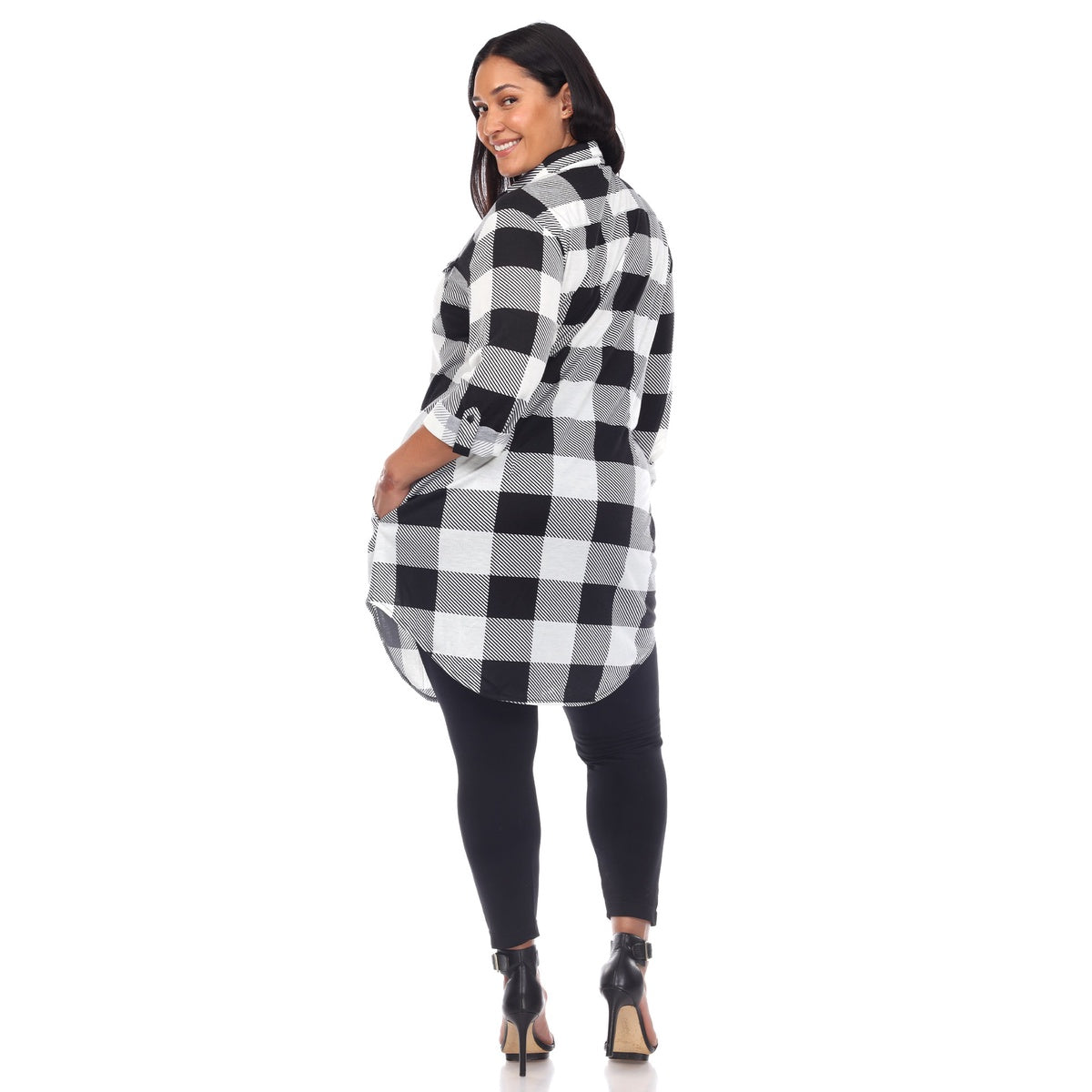  White Mark Plus Size Plaid Button Down Tunic Shirt - 1X - Bonton