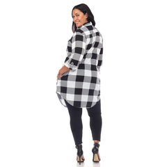 Plus Size Plaid Button Down Tunic Shirt