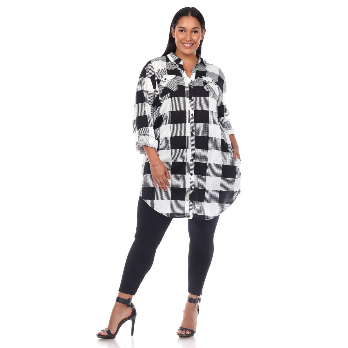  White Mark Plus Size Plaid Button Down Tunic Shirt - 1X - Bonton