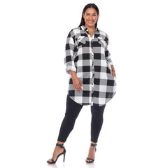 Plus Size Plaid Button Down Tunic Shirt