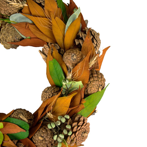 Fall Foliage and Pine Cones Autumn Harvest Wreath  12-Inch  Unlit