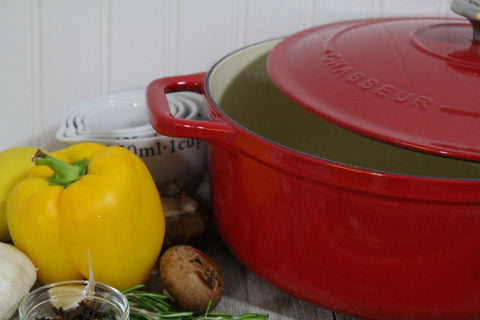 French Enameled Cast Iron Round Dutch Oven, 5.25-Quart, Red