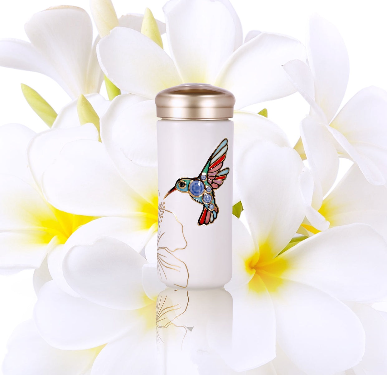  Acera The Hummingbird Travel Mug - Pink and Hand Painted Multi Colored Bird - Bonton