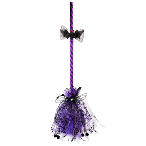 Striped Animated Witches Halloween Broom Decoration - 29" - Purple and Black