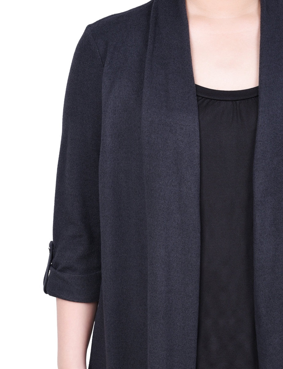  NY Collection Petite 3/4 Sleeve Two in One Top - Charcoal Grey - Bonton