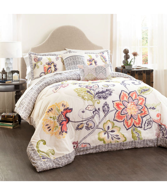 Aster Quilted 5 Piece Comforter Set Coral/Navy