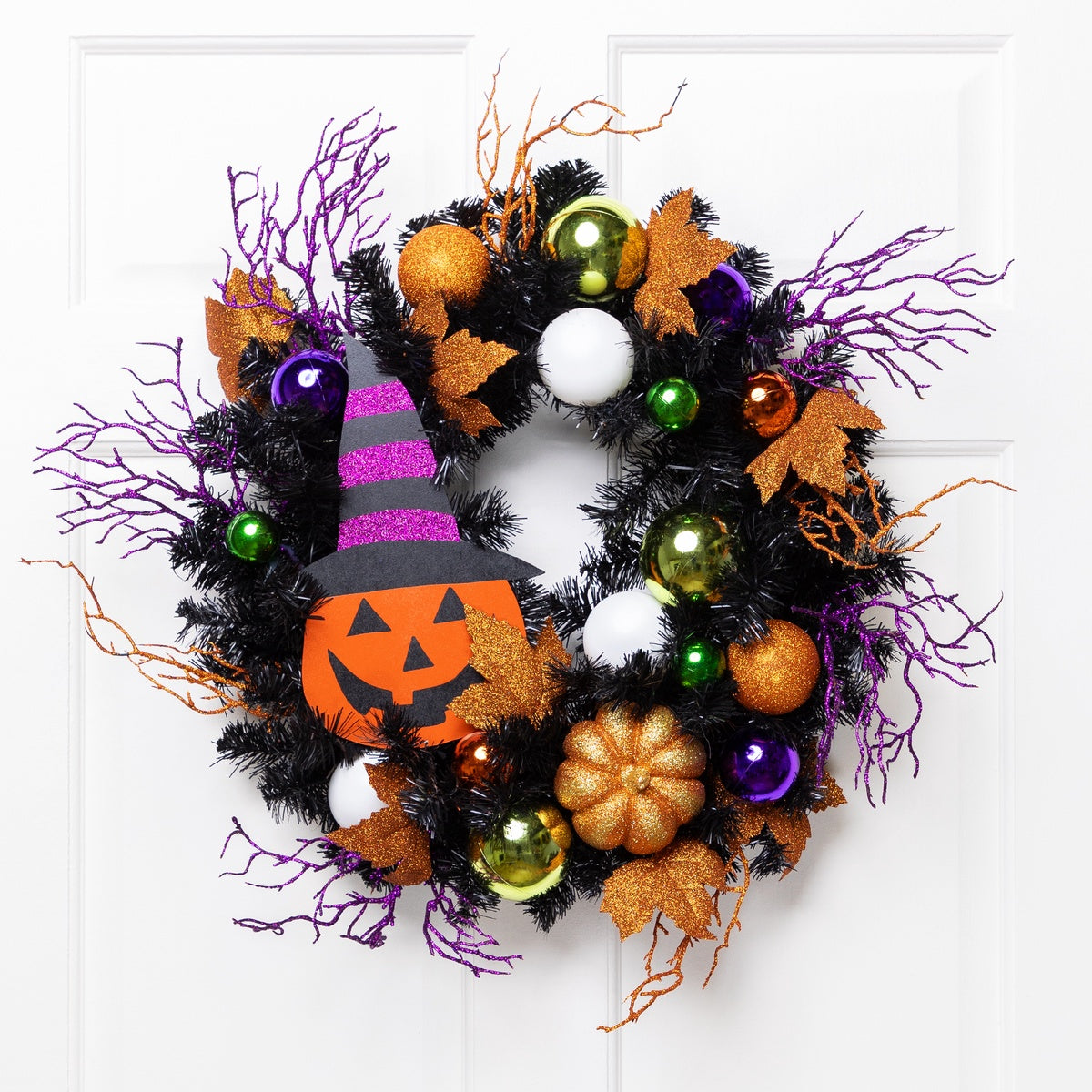  Northlight Jack-O-Lantern in Witches Hat Halloween Pine Wreath  24-Inch  Unlit - Default Title - Bonton