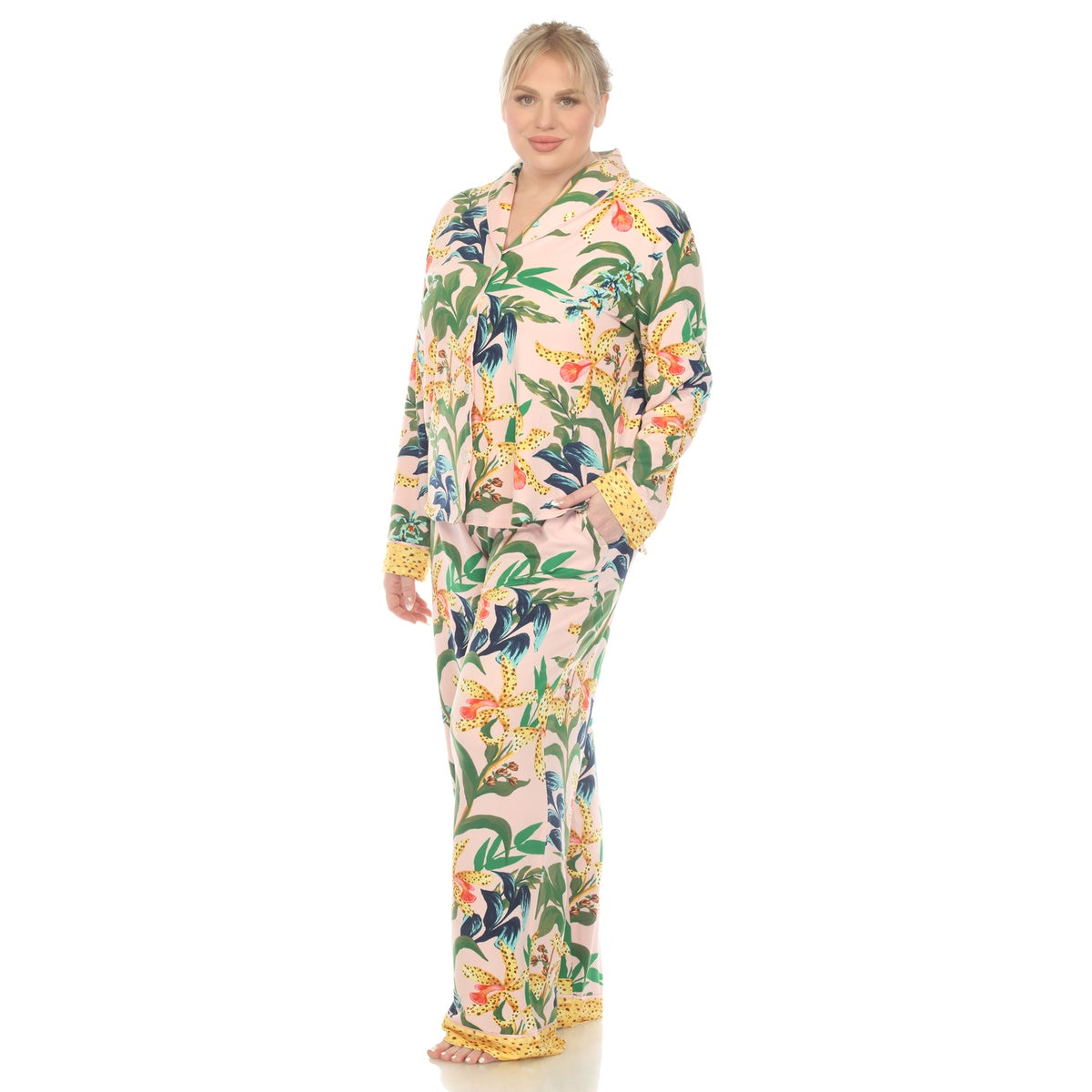  White Mark Plus Size Two Piece Wildflower Print Pajama Set - 1X - Bonton