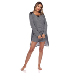 Women's 3 Piece Striped Pajama & Robe Set